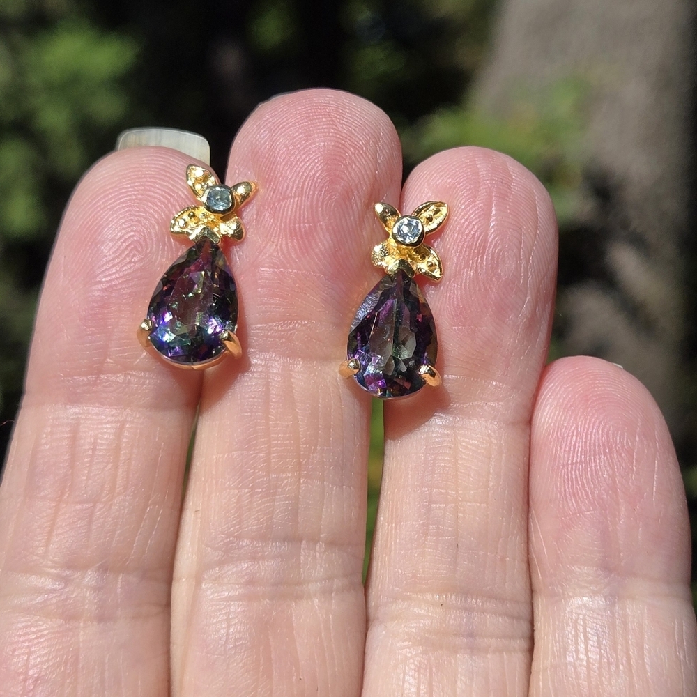 Mystic Sultans Teardrop & Topaz Natural Sterling & Gold Earrings 3.5k Each - Picture 4 of 11